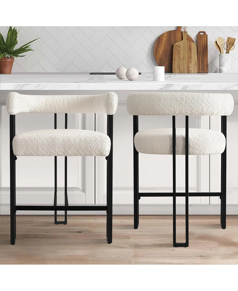 Maison Boucle Counter Stools Set Of 2,Boasting Curved Frame Armrest Stool with Three Legs-Maison