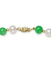 Dyed Green Jade & Freshwater Pearl (7-1/2mm) 18" Collar Necklace in 14k Gold