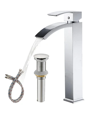 Greenspring Vessel Sink Faucet Chrome Bathroom Tall Spout Single Handle Single Hole Waterfall Modern Brass Commercial Basin Faucets with Pop Up Drain