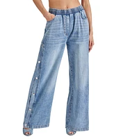 Steve Madden Women's Keenie Side-Snap Wide-Leg Denim Pants