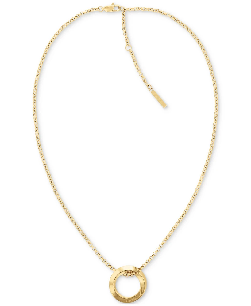 Calvin Klein Gold-Tone Stainless Steel Twist Ring Pendant Necklace, 16" + 2" extender