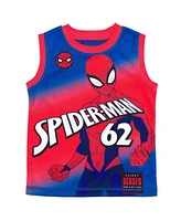 Marvel Toddler Boys Spider-Man Miles Morales Mesh Jersey Tank Top Shirt and Basketball Shorts to