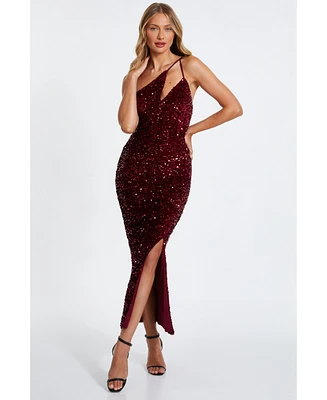 Quiz Women's One Shoulder Cut Out Sequin Maxi Dress