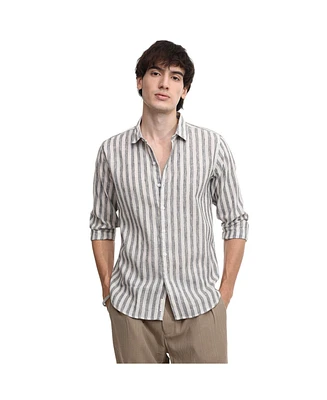 Men's Charcoal Grey Heathered-Stripe Shirt