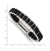 Chisel Stainless Steel Polished Black Leather Bracelet