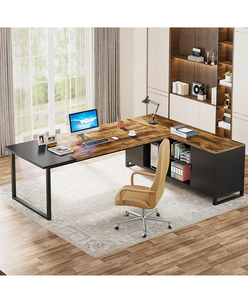 Tribesigns 70.8" Executive Desk with 55" File Cabinet, Modern L Shaped Computer Desk with Storage Shelves and Cabinet, Large L Shaped Executive Desk f