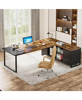 Tribesigns 70.8" Executive Desk with 55" File Cabinet, Modern L Shaped Computer Desk with Storage Shelves and Cabinet, Large L Shaped Executive Desk f