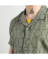 Campus Sutra Men's Olive Green Embroidered Geometric-Lined Shirt