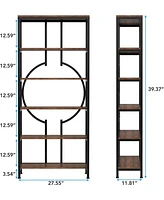 Tribesigns 70.9 Inch Industrial Bookshelf, 6-Tier Tall Bookcase with Open Shelves, Wood and Metal Display Shelf Storage Shelves for Bedroom, Living Ro