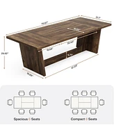 Tribesigns 70.87-Inch Dining Room Table: Wood Large Dining Table for 6-8 People, Rectangular Farmhouse Kitchen Table with Solid Pedestal, Rustic Long