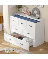 Homsee White Wooden 61.8 in. W Chest of Drawers with Wheels