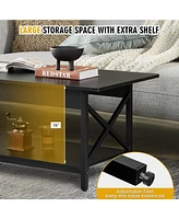 Gymax Coffee Table Industrial 2-Tier w/ Storage Shelf &Storage for Living Room Rustic Brown