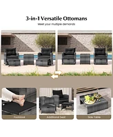 Costway 5 Piece Patio Rattan Furniture with 2 Ottomans & Tempered Glass Coffee Table