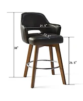 Maison Boucle 360° Swivel Armrest Faux Leather Counter Height Barstool Combine with Rubberwood Legs-Maison