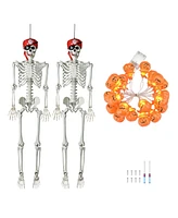 Yescom 2 Pack Pirate Life Size Skeleton Poseable with Halloween Lights, Full Size Skeleton Human 5.4 Ft for Party Decorations Patio Garden Haunted Hou