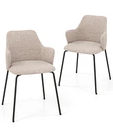 Gymax 4 Pcs Dining Chairs Set of 2 w/ Curved Backrest Wide Seat & Armrests Durable Frame Beige