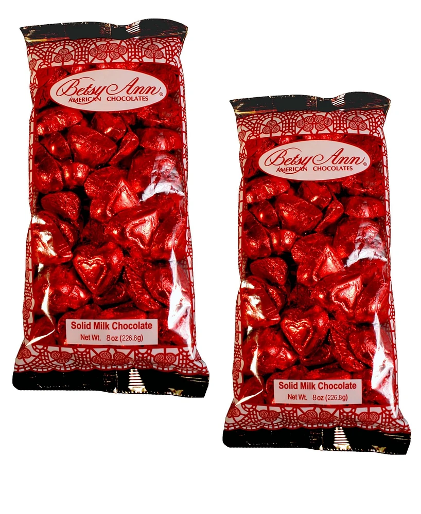 Betsy Ann Chocolates Milk Chocolate Red Foil Hearts, 2 Pack