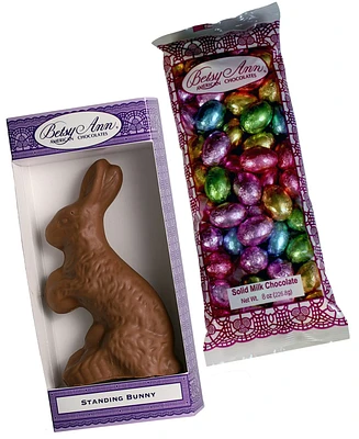 Betsy Ann Chocolates Easter Milk Chocolate Foil Eggs Standing Bunny Bundle, 2 Piece Set