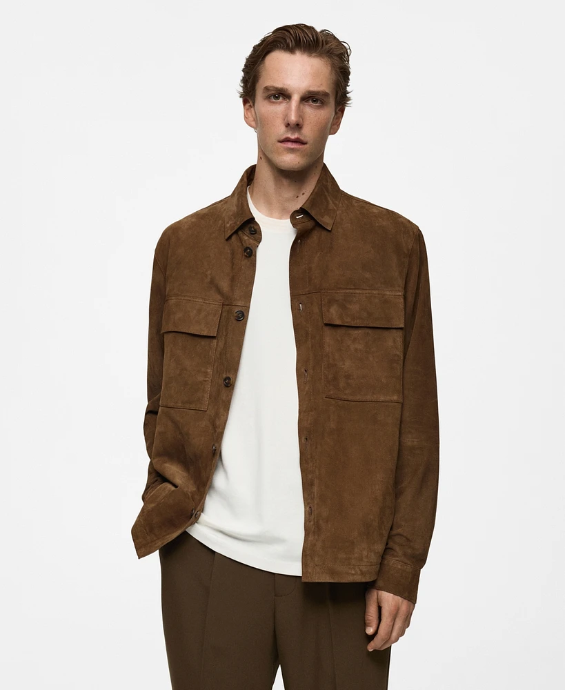 Mango Men's Leather Pocket Detail Suede Overshirt