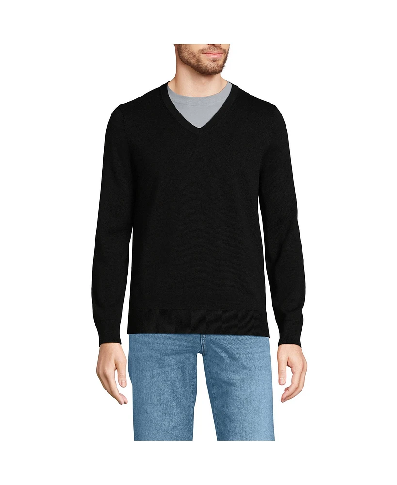 Lands' End Big & Tall Fine Gauge Cotton V Neck Sweater