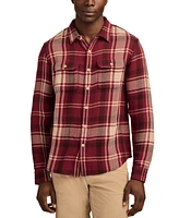 Lucky Brand Men's Long Sleeve Button-Front Textured Herringbone Plaid Utility Shirt