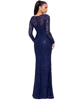 Betsy & Adam Women's Sequined Lace Long-Sleeve Gown