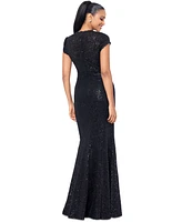 Betsy & Adam Women's Sequined Lace Cap-Sleeve Gown