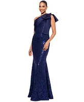 Betsy & Adam Women's Sequined Lace One-Shoulder Gown