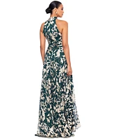 Betsy & Adam Women's Metallic-Print Mock-Neck Gown