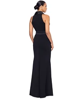 Betsy & Adam Women's Bow-Trim Shawl-Collar Gown