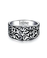 Bling Jewelry Boho .925 Sterling Silver Open Swirl Hearts Filigree Wide Band Ring 4MM