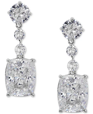 Eliot Danori Silver-Tone Cushion Cubic Zirconia Drop Earrings, Created for Macy's