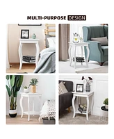 Gymax 2-Tier Accent Side Table Sofa End Table Nightstand Coffee Table w/ Shelf White