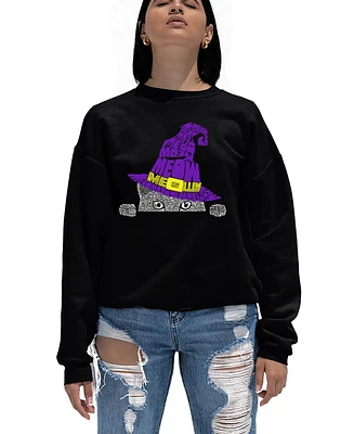 La Pop Art Women's Peeking Witch Cat Word Crewneck Sweatshirt