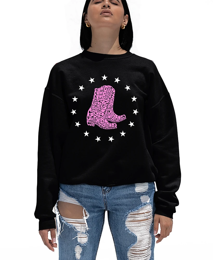 La Pop Art Women's Cowgirl Boots Word Crewneck Sweatshirt