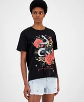 Love Tribe Juniors' Celestial Rose Year Of The Snake Graphic T-Shirt