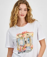 Rebellious One Juniors' Cafe Scooter Graphic T-Shirt