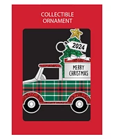 Ganz Sentiment Ornament Plaid Truck with Tree 'Merry Christmas' with Dated 2024 Charm, 2.88"