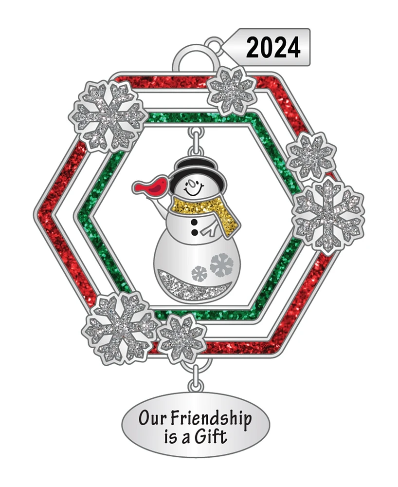 Ganz Sentiment Ornament Snowman with Cardinal 'Our Friendship is a Gift' with Dated 2024 Charm, 2.7"