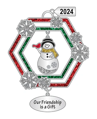 Ganz Sentiment Ornament Snowman with Cardinal 'Our Friendship is a Gift' with Dated 2024 Charm, 2.7"