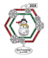 Ganz Sentiment Ornament Snowman with Cardinal 'Our Friendship is a Gift' with Dated 2024 Charm, 2.7"