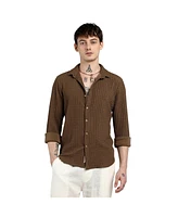 Campus Sutra Men's Chocolate Brown Cube-Textured Shirt