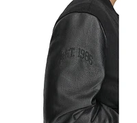 Dockers Men's Mixed-Media Varsity D Bomber Jacket