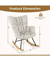 Costway Linen Nursery Rocking Chair with High Backrest Padded Armrests & Seat for Nursery Dark Grey