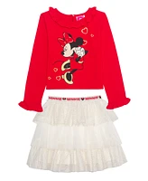 Disney Toddler and Little Girls Minnie Mouse Long Sleeve Top Skirt, 2-Piece Set