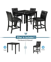 Slickblue 5-Piece Kitchen Table Set with Faux Marble Top Counter Height Dining Table for Stylish Eating Area