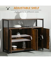 Homcom Industrial Kitchen Sideboard, Buffet Cabinet w/ Storage Open Shelf Rustic Brown