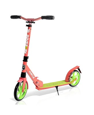 Hurtle Adjustable and Foldable Kick Scooter with High Impact Wheels, Watermelon