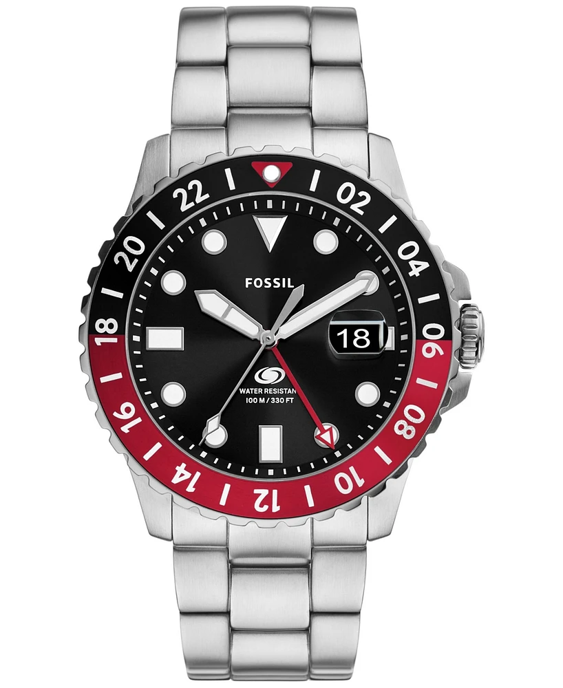 Fossil Men's Gmt Blue Stainless Steel Watch, 46mm