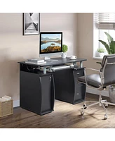 Slickblue Portable Computer Desk – Black Pb Wood, 15mm, with 1 Door and 3 Drawers